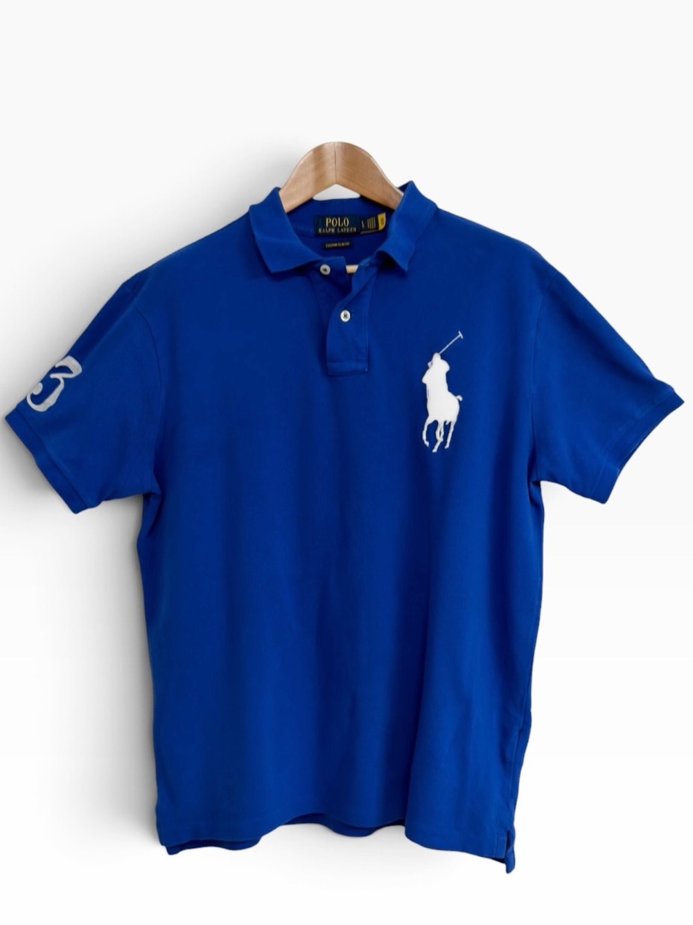 Polo Ralph Lauren Mens L Royal Blue Big Pony Mesh Polo Shirt Custom Slim Fit
